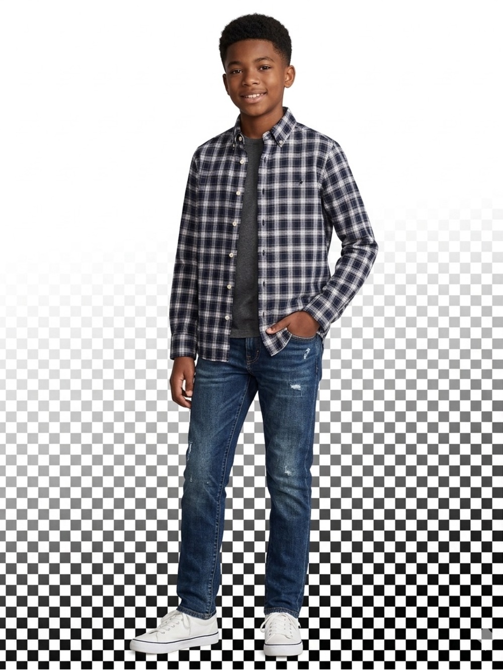 Ralph Lauren Navy and White Plaid Button-Down Shirt